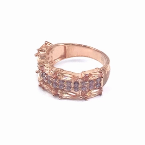 Rhodium Plated Sterling Silver Champagne  Marquis and Purple CZs Ring Sophisticated Appeal Glamorous Accent