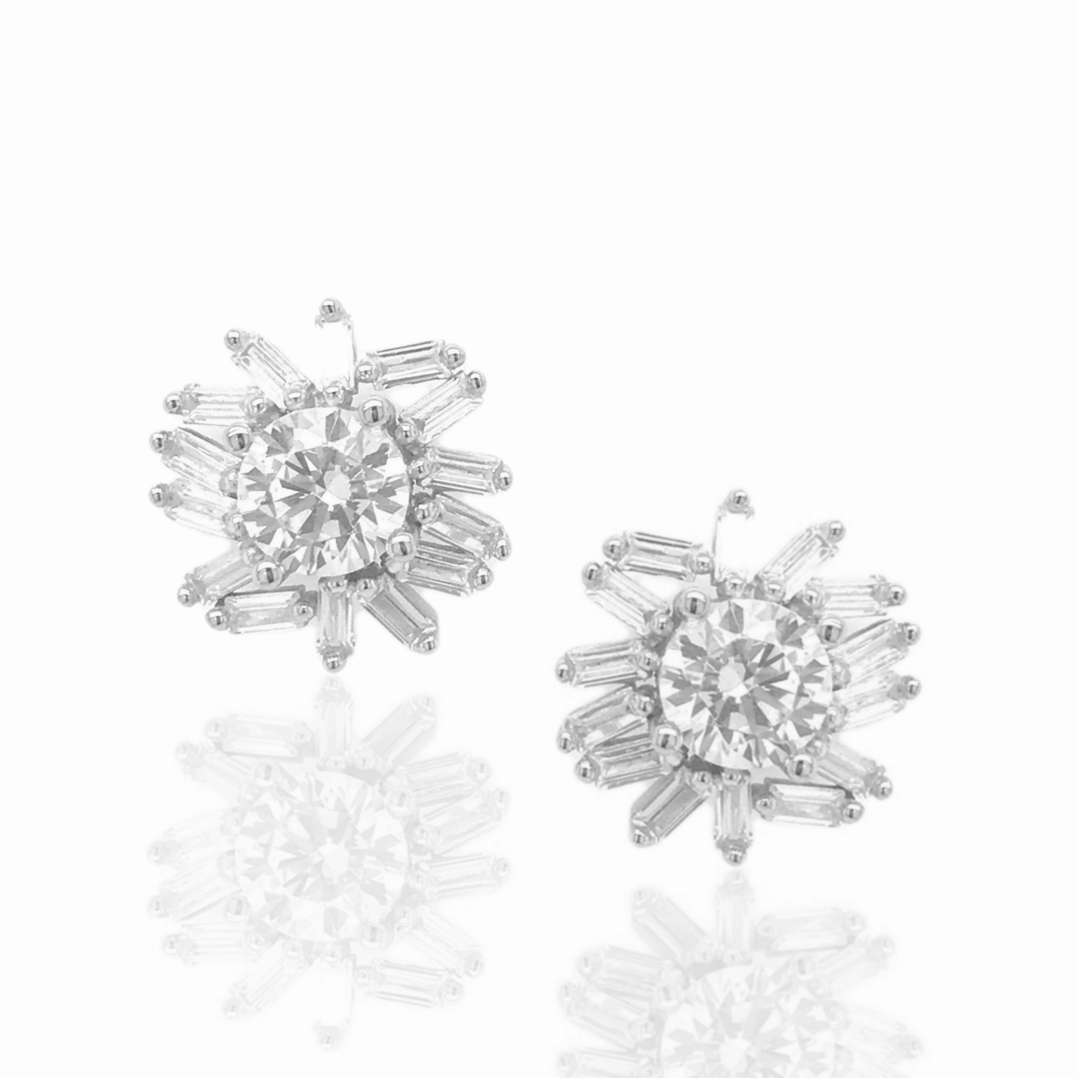 Polished Touch Sterling Silver Baguette With Center Stone Stud Earrings