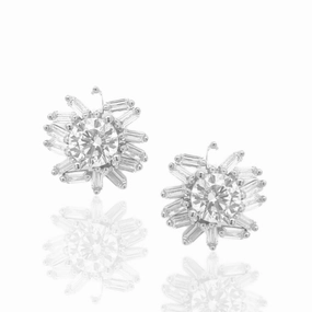 Polished Touch Sterling Silver Baguette With Center Stone Stud Earrings