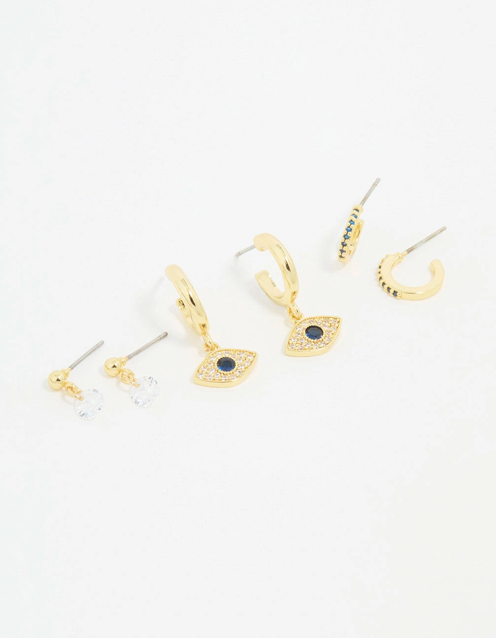Gold Plated Cubic Zirconia Evil Eye Earrings 3-Pack Gift For All Sparkling Shine