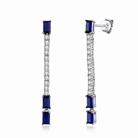 Light Detail Gift For Her Sterling Silver Sapphire Accented CZ Tennis Earring