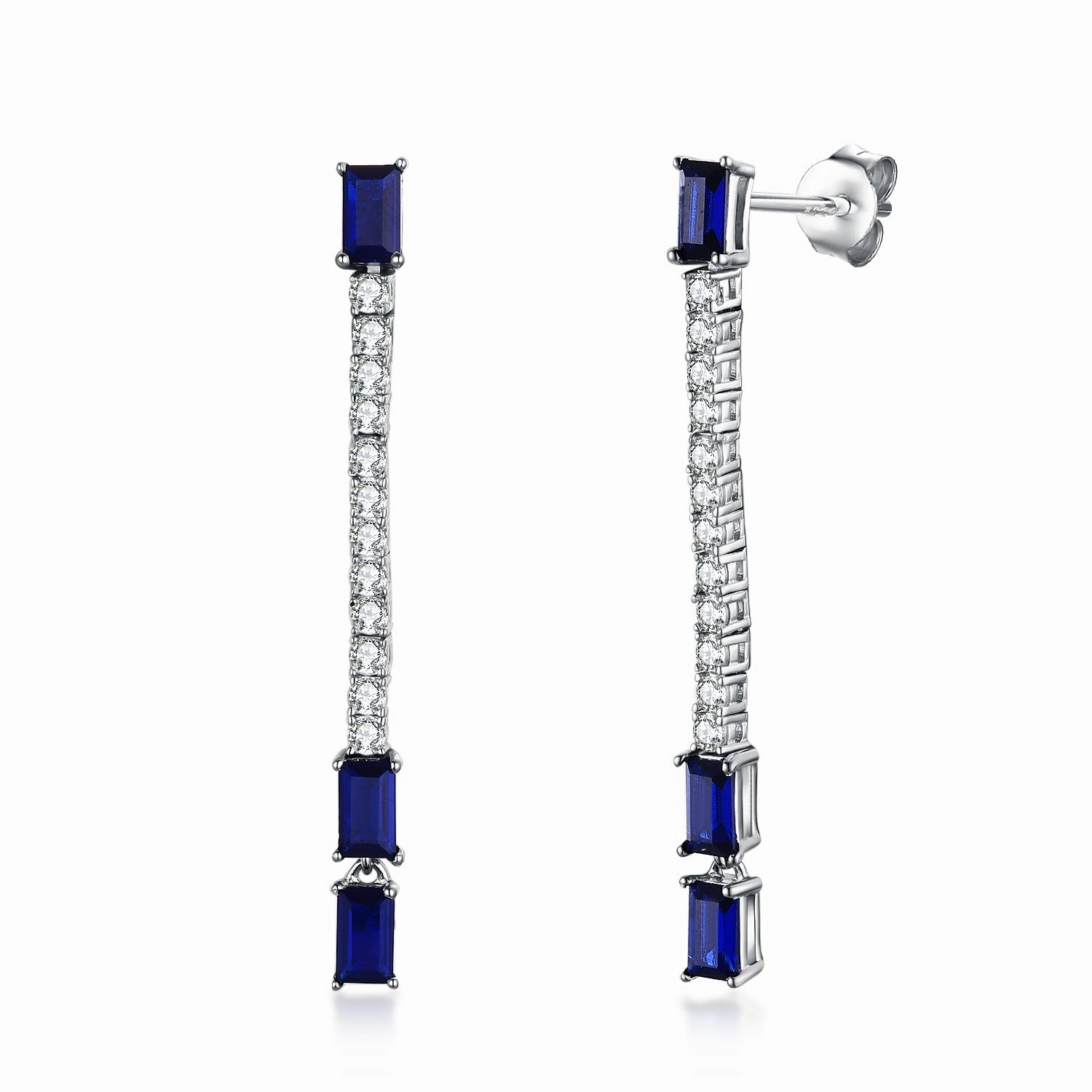 Light Detail Gift For Her Sterling Silver Sapphire Accented CZ Tennis Earring