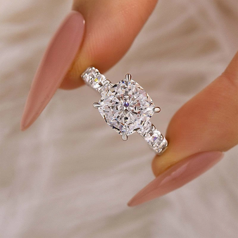 Seasonal Spark Classic 3.5Ct Cushion Cut Engagement Ring Travel Ring In Sterling Silver