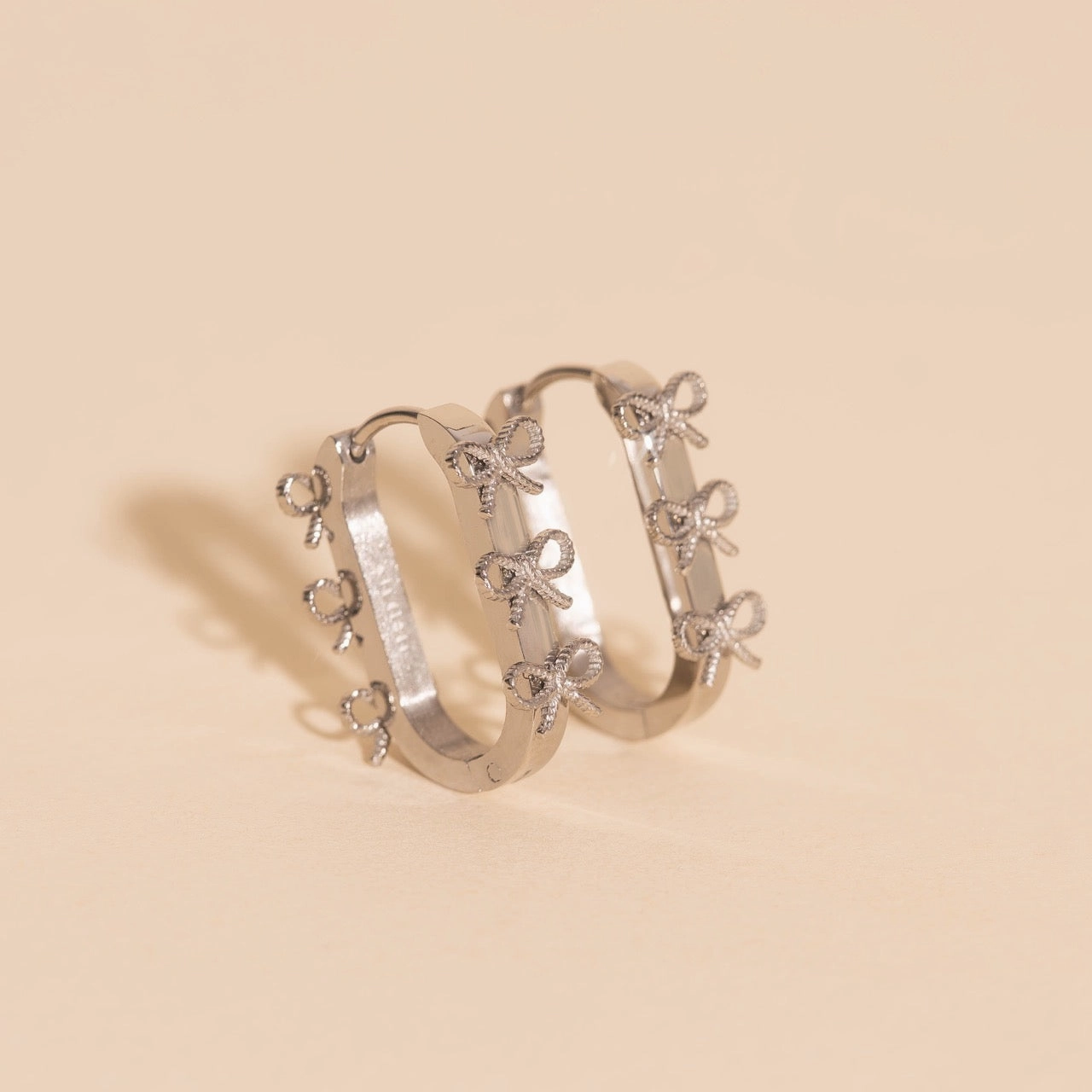 Stacked Rope Bow Oblong 3D Huggie Hoop Earrings Delicate Features Unique Spark