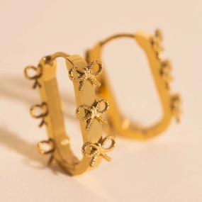 Evening Appeal Stacked Rope Bow Oblong 3D Huggie Hoop Earrings