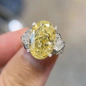 Fine Work Luxe 8.0Ct Yellow Oval Cut Three Stone Engagement Ring In Sterling Silver