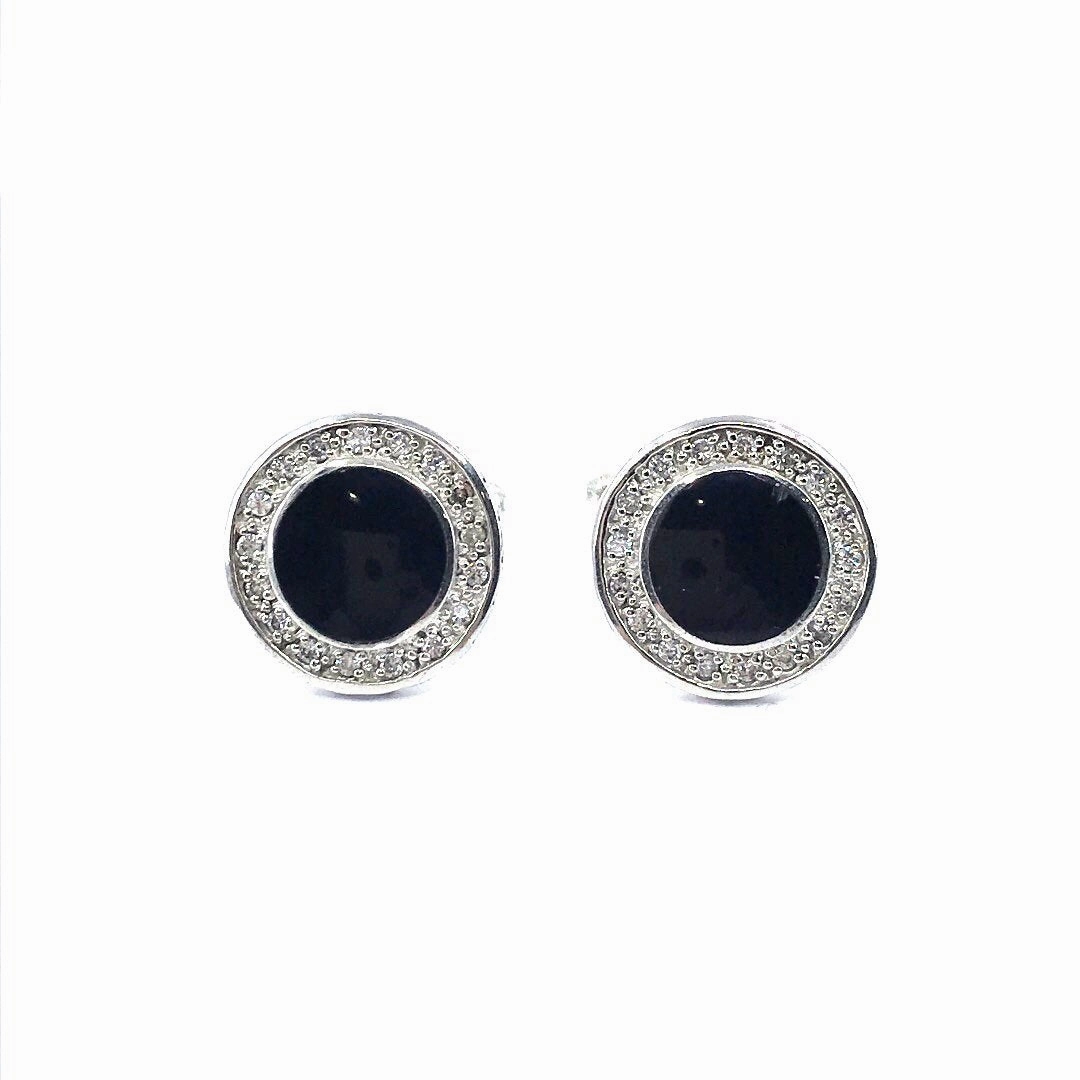 Understated Elegance Sterling Silver Black Circle With CZ Border Cufflinks