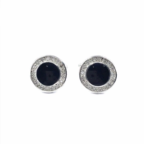 Understated Elegance Sterling Silver Black Circle With CZ Border Cufflinks