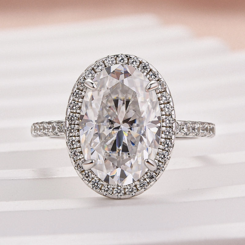 Sparkling Craft Timeless Motion Louily Exquisite Moissanite 4.0 Carat Halo Oval Cut Engagement Ring In Sterling Silver