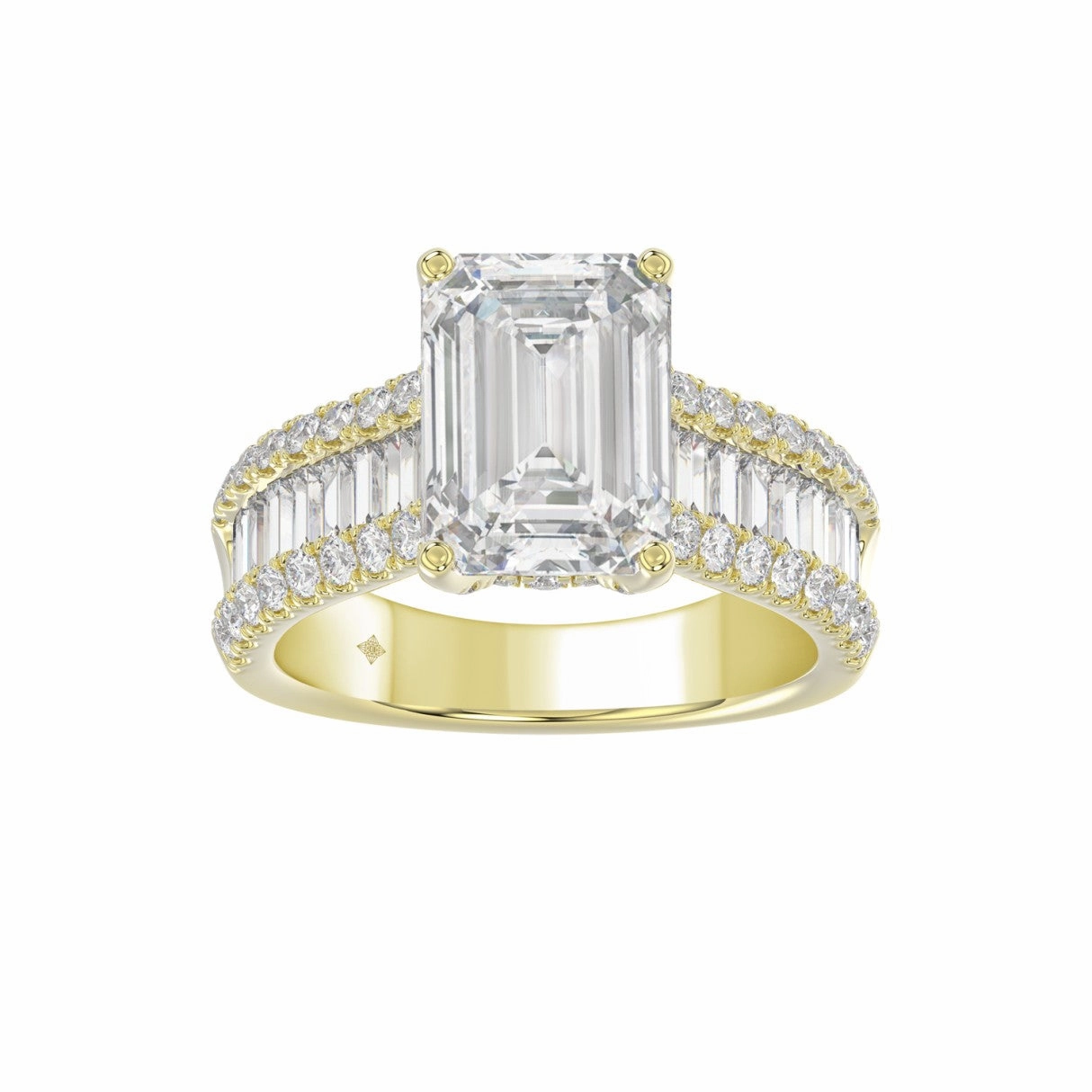 14K WHITE GOLD 1 1/4CT ROUND/BAGUETTE/RADIANT DIAMOND LADIES RING (CENTER STONE RADIANT DIAMOND 4CT) Sparkling Touch