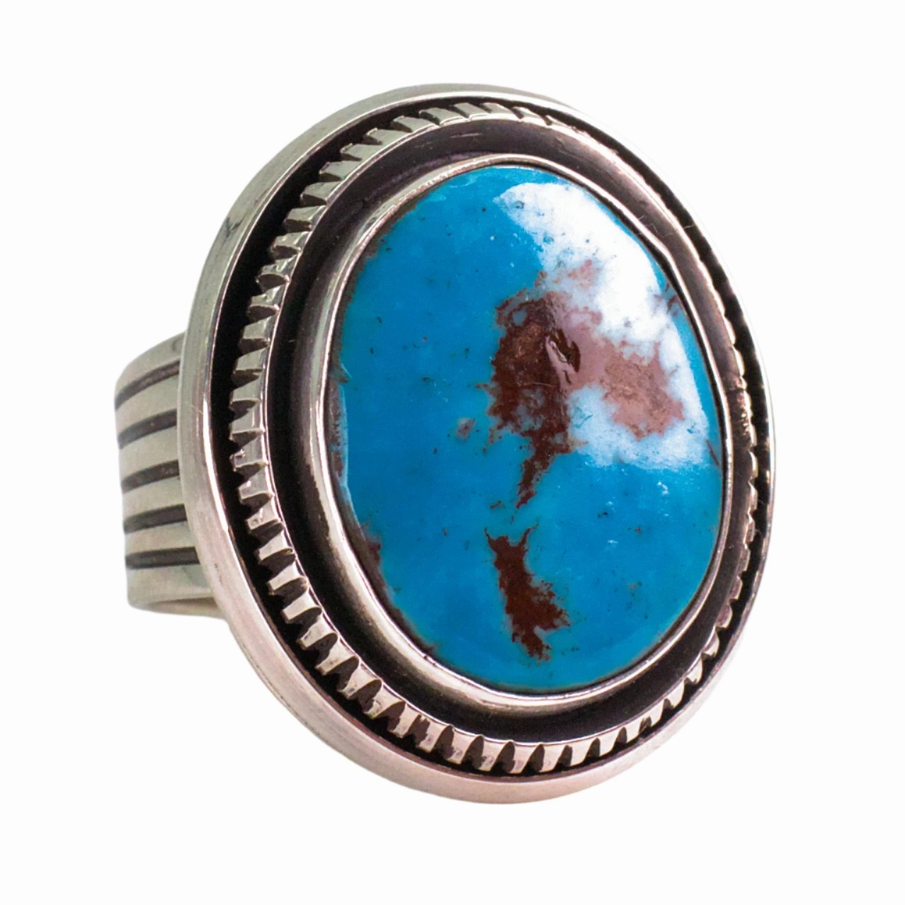 Leonard Nez Navajo Handmade Sterling Silver Turquoise Ring Precious Shine