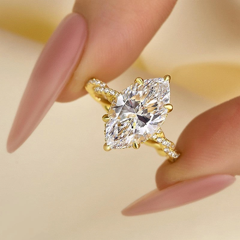 4.0Ct Marquise Cut Twist Hidden Halo Engagement Ring Travel Ring In Sterling Silver Any Style