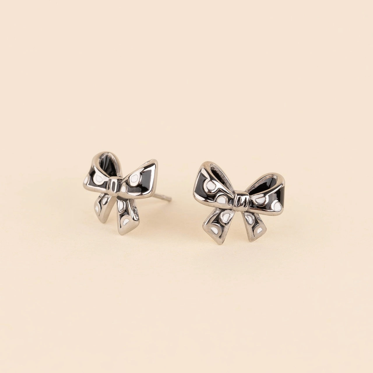 Lustrous Finish Polka Dot Bow Stud Earrings