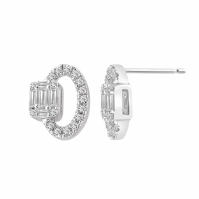 LADIES EARRING 0.50CT BAGUETTE/ROUND DIAMOND 14K WHITE GOLD Fashionable Piece