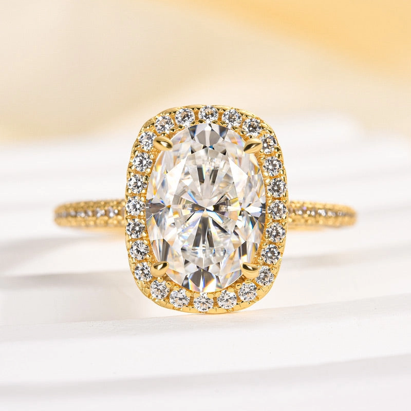 Louily Moissanite Special 2.5 Carat Halo Oval Cut Engagement Ring Refined Simplicity