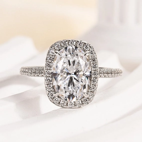 Traditional Use Louily Moissanite Special 2.5 Carat Halo Oval Cut Engagement Ring