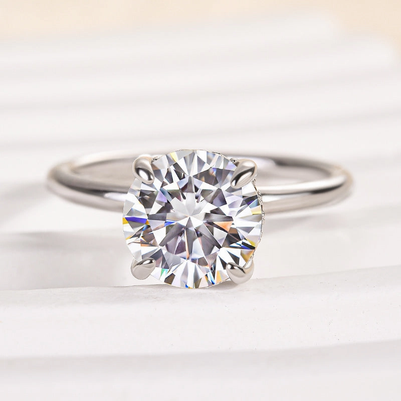 Simple Sparkle Elegant Object Louily Moissanite 2.0 Carat Round Cut Promise Ring