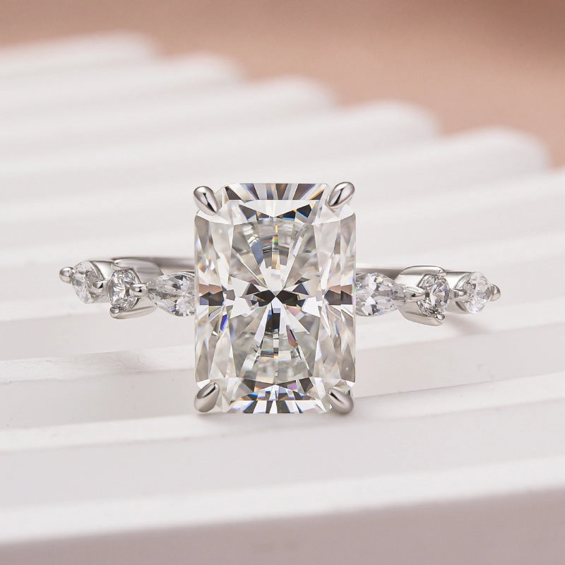Louily Moissanite 3.5 Carat Radiant Cut Engagement Ring In Sterling Silver Everlasting Beauty Artistic Work