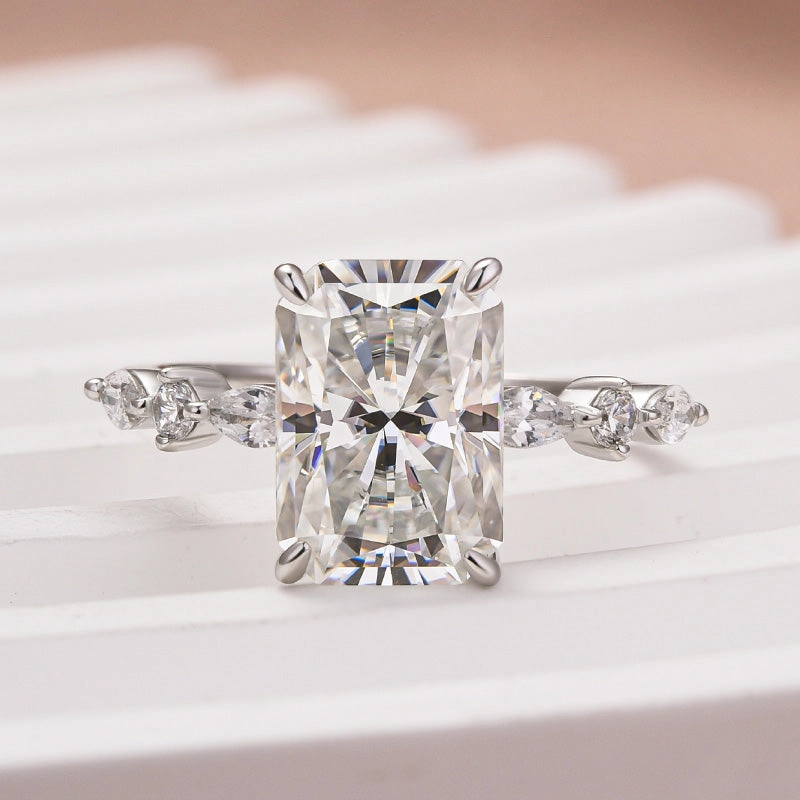 Fine Design Part Of Collection Louily Moissanite 3.5 Carat Radiant Cut Engagement Ring In Sterling Silver