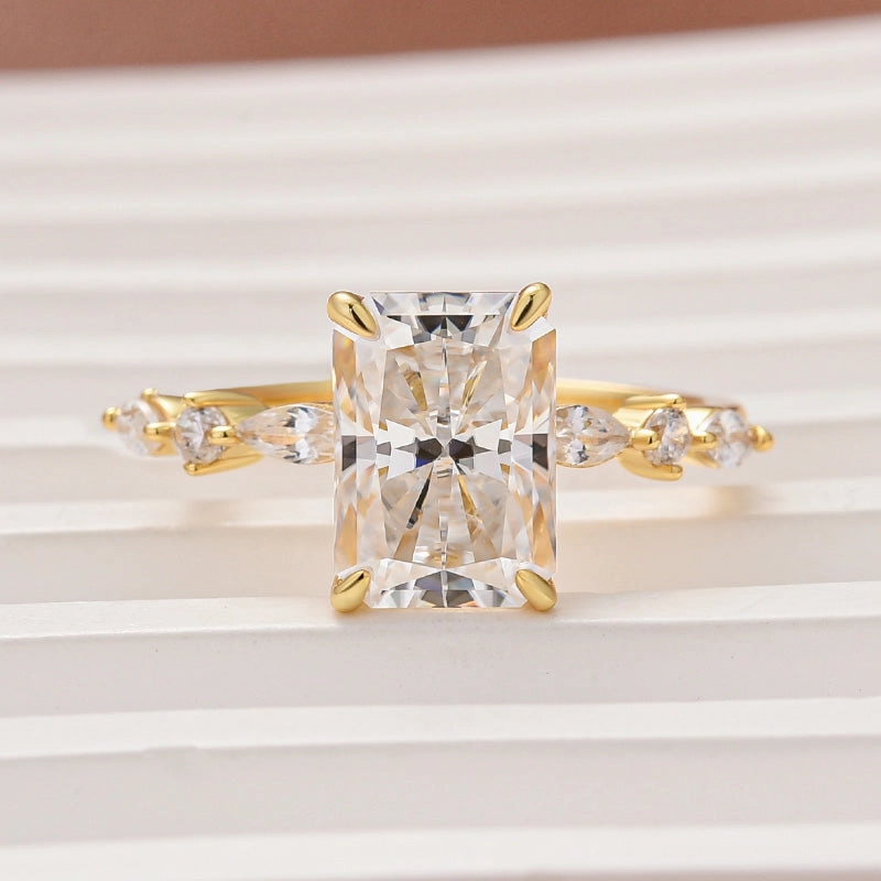 Louily Moissanite 3.5 Carat Radiant Cut Engagement Ring In Sterling Silver HighEnd Piece Daily Accent