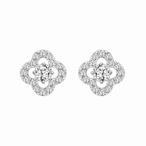 LADIES STUD EARRINGS 1CT ROUND DIAMOND 14K WHITE GOLD Iconic Accent Workwear Style