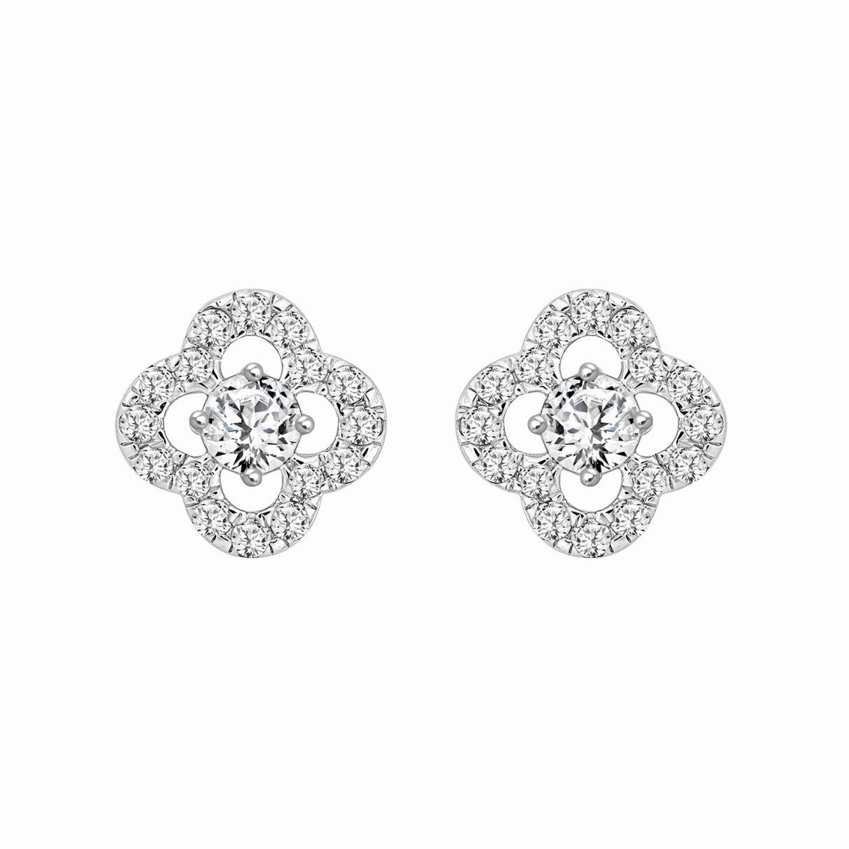 LADIES STUD EARRINGS 1CT ROUND DIAMOND 14K WHITE GOLD Iconic Accent Workwear Style
