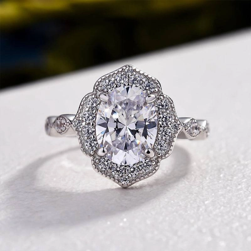 Louily Vintage Halo Oval Cut Engagement Ring In Sterling Silver Handcrafted Work Practical Look