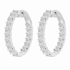 LADIES HOOP EARRINGS 7CT PRINCESS DIAMOND 14K WHITE GOLD Smooth Spark Spark Touch