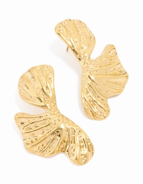Delicate Layer Waterproof Gold Plated Stainless Steel Molten Floral Stud Earrings