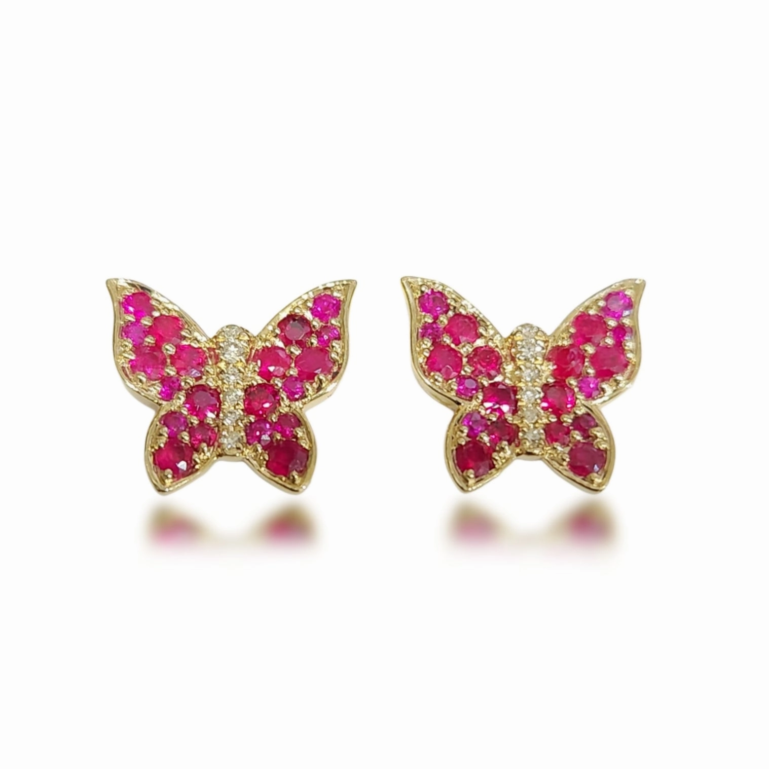 14k Gold Ruby and Diamond Butterfly Stud Earrings Elegant Touch
