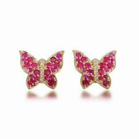 14k Gold Ruby and Diamond Butterfly Stud Earrings Elegant Touch