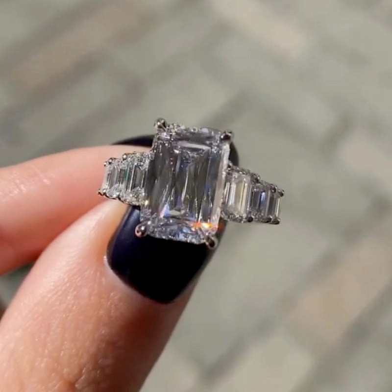 Fashion Choice Luxe 9.0Ct Emerald Cut Engagement Ring In Sterling Silver