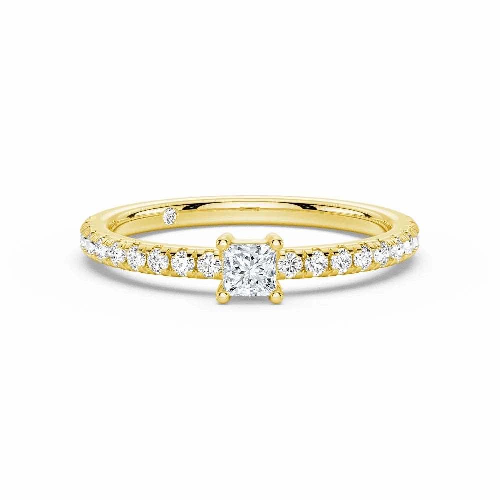 Princess Cut Lab Grown Diamond Promise Ring with Half Eternity Band Fresh Detail