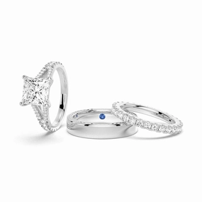 Princess Cut Split Shank Moissanite Couple's Ring Set with Men's Wedding Band Sturdy Expression Fragile Item