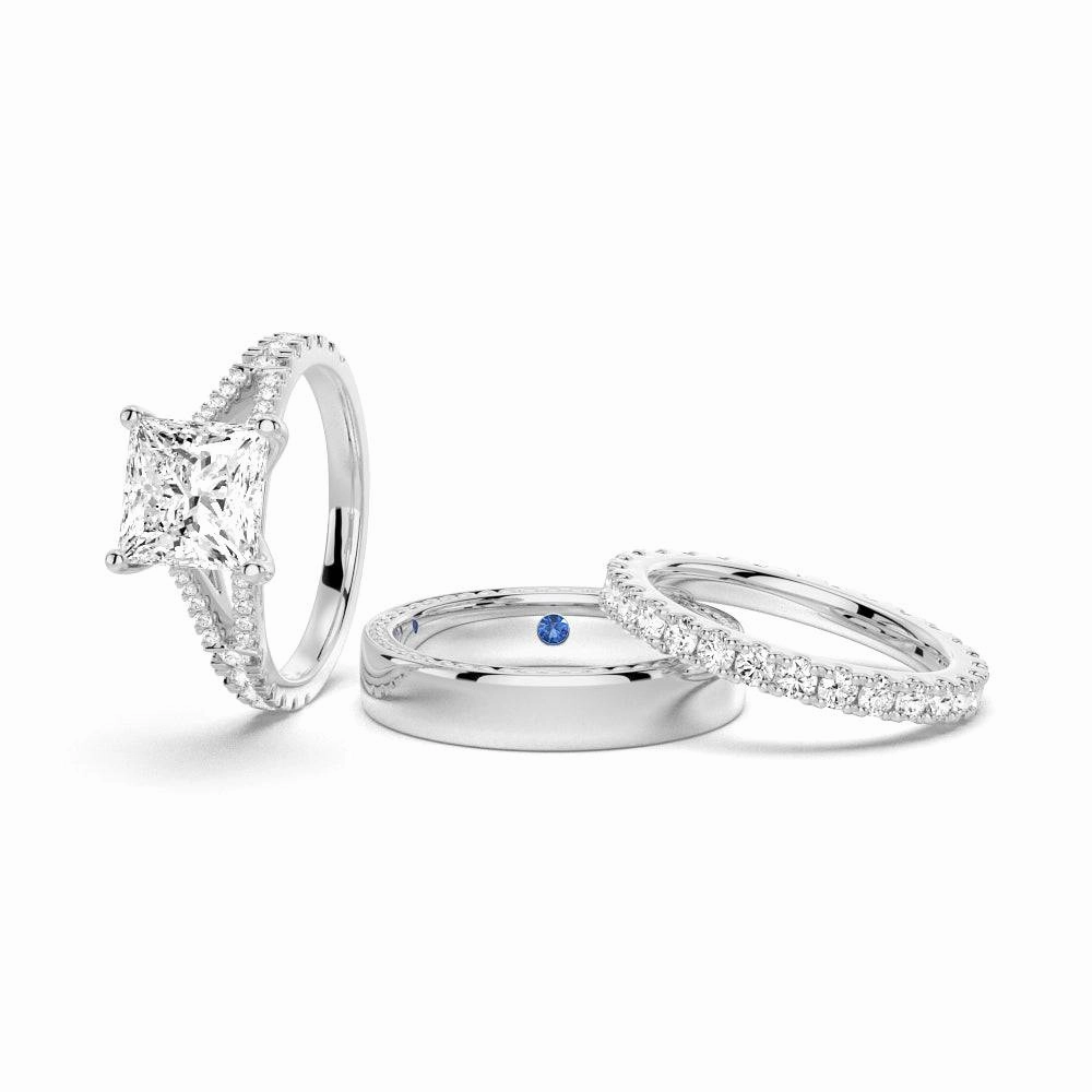 Princess Cut Split Shank Moissanite Couple's Ring Set with Men's Wedding Band Classic Set Artistic Creation