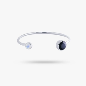 Signature Brand Heartwarming Composites Amare Wear Black Spinel and Moonstone Silver Cuff Bracelet