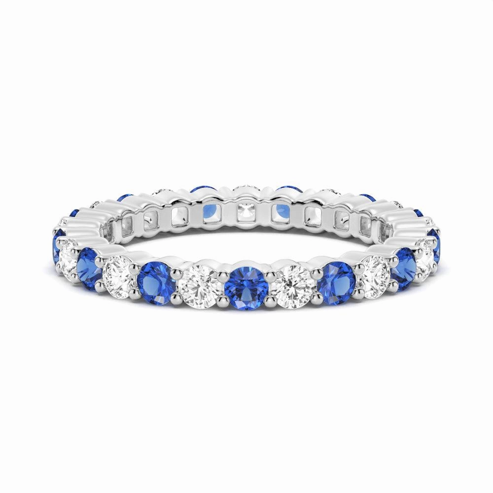 Prong Set Blue Sapphire and White Sapphire Eternity Wedding Band Refined Gifts