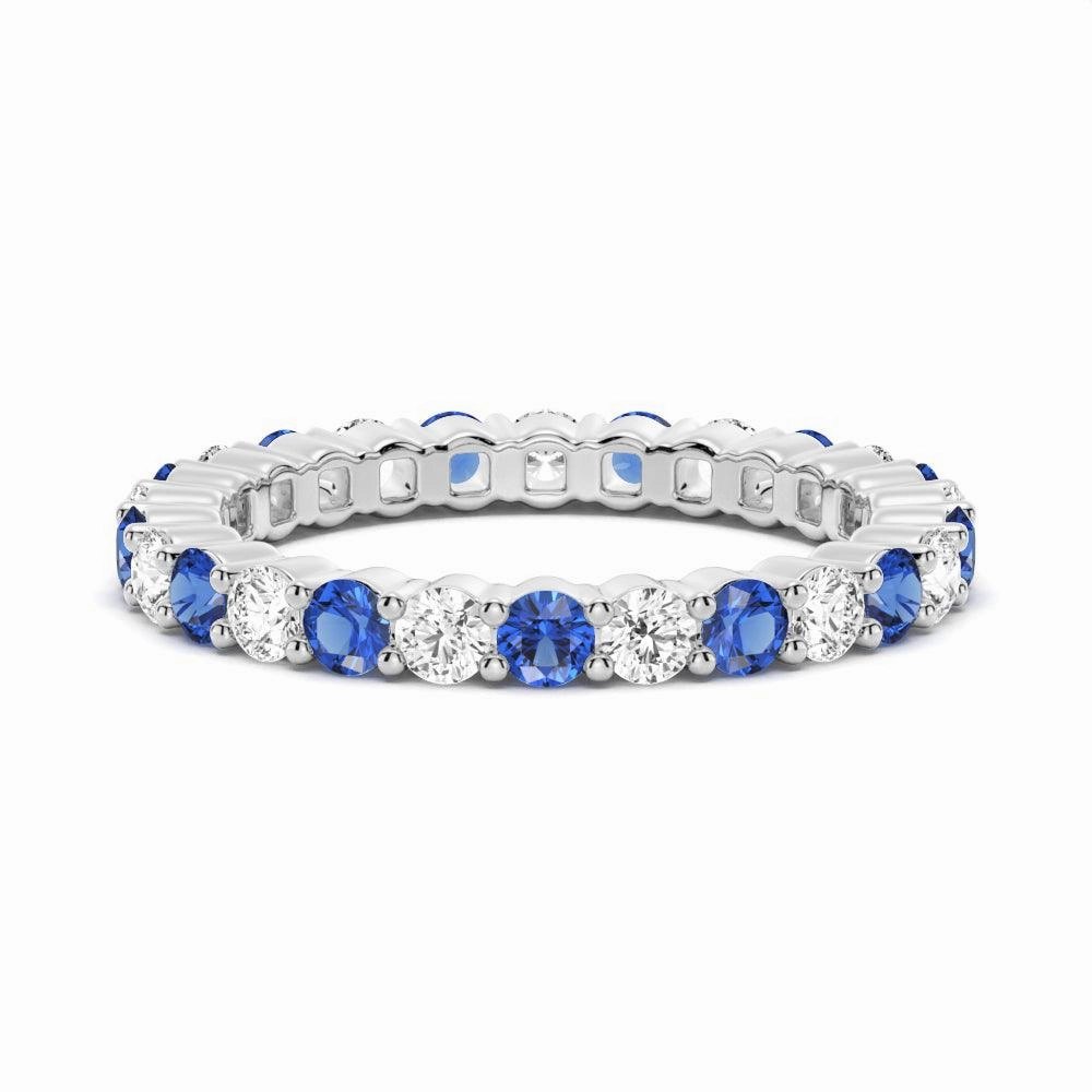 Artisan Touch Signature Touch Prong Set Blue Sapphire and White Sapphire Eternity Wedding Band