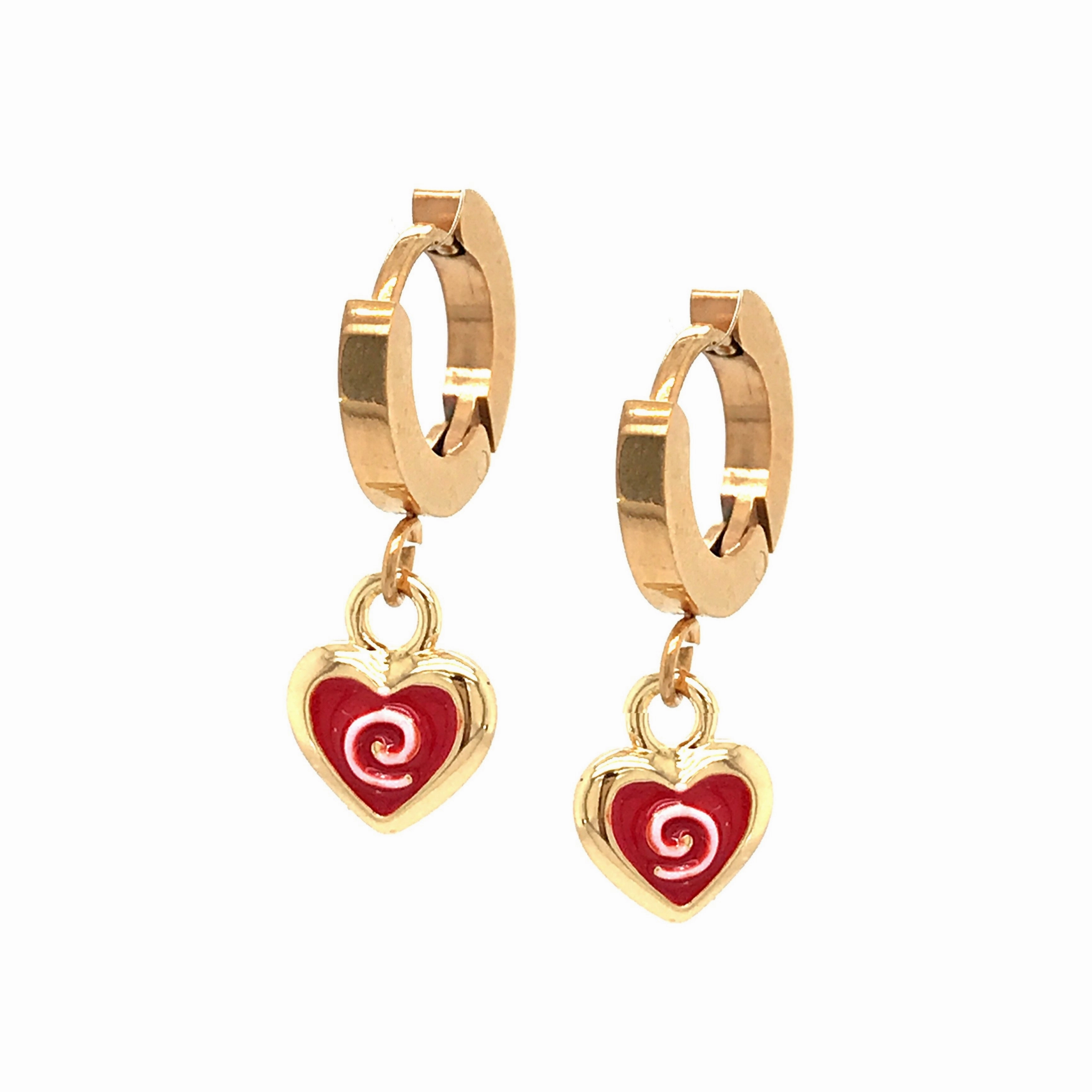 Detail Focus Surgical Steel Red Swirled Heart Earrings