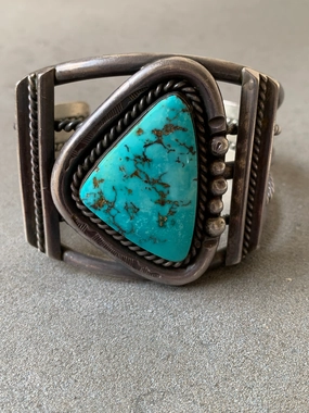 Formal Layer Natural Turquoise Sterling Silver Cuff Navajo,Hand Made