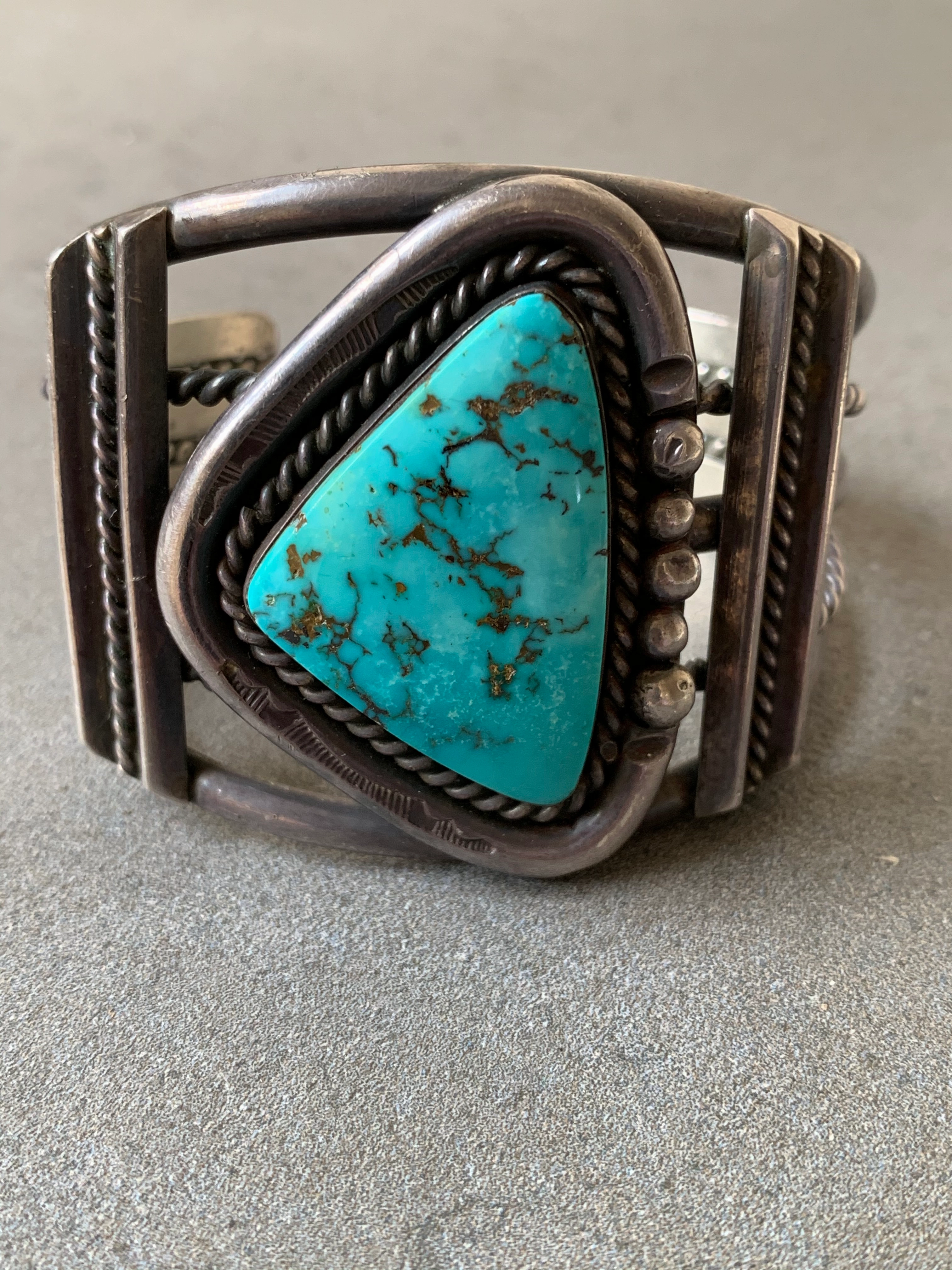 Formal Layer Natural Turquoise Sterling Silver Cuff Navajo,Hand Made