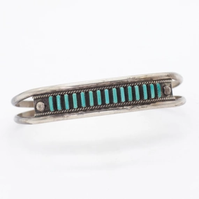 Navajo Handmade Sterling Silver Turquoise Cuff Bracelet (Hallmark Unknown) Glow Detail Golden Tone