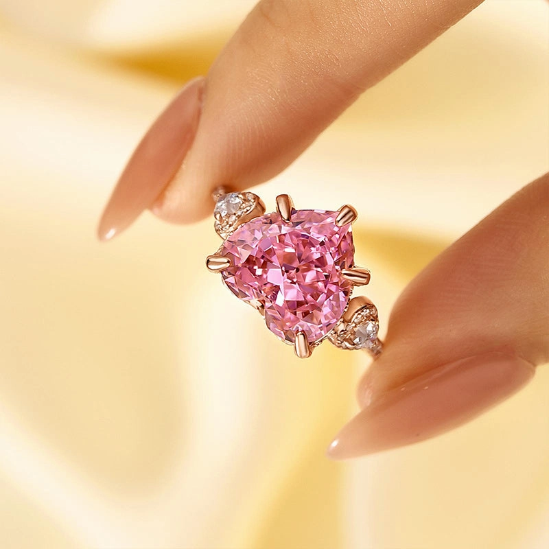Model Accessory Louily Royal Romantic Pink Stone Heart Cut Engagement Ring In Sterling Silver