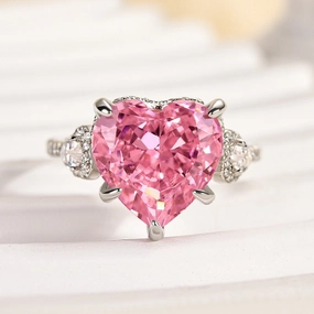 Louily Royal Romantic Pink Stone Heart Cut Engagement Ring In Sterling Silver Glamorous look Corporate Gift