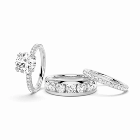 Classic Mark Bold Item Round Cut Moissanite Couple's Ring Set with Men's Wedding Band