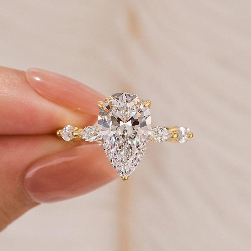 Opalescent Glow 4.0Ct Pear Cut Vintage Engagement Ring Travel Ring In Sterling Silver