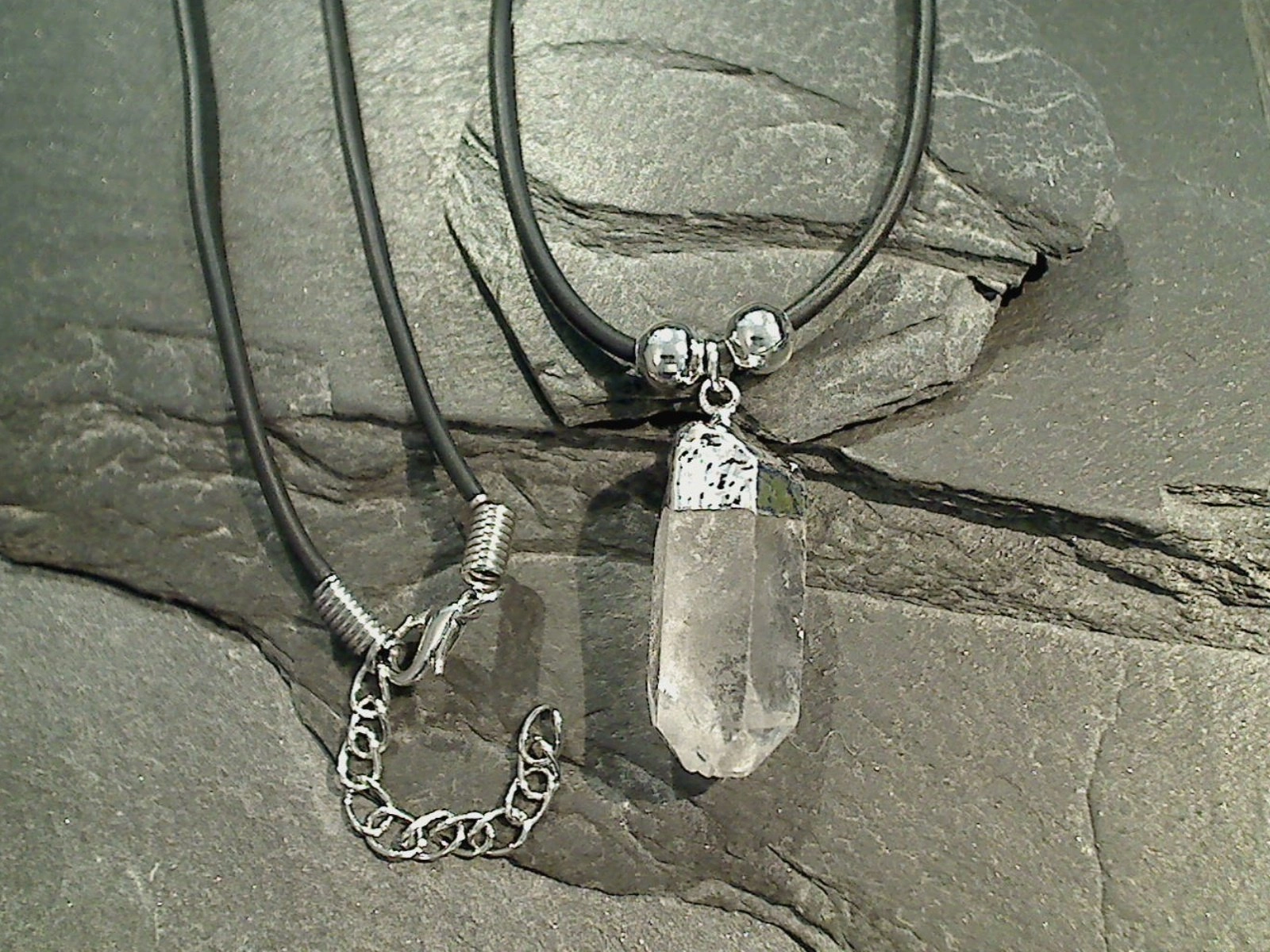 Quartz Crystal Point Necklace - Silver Plated Evening Set Glow Accent