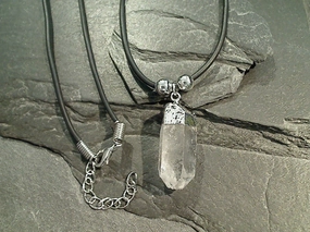 Quartz Crystal Point Necklace - Silver Plated Evening Set Glow Accent