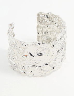 Silver Molten Wide Textured Wrist Cuff Up-To-The-Minute View