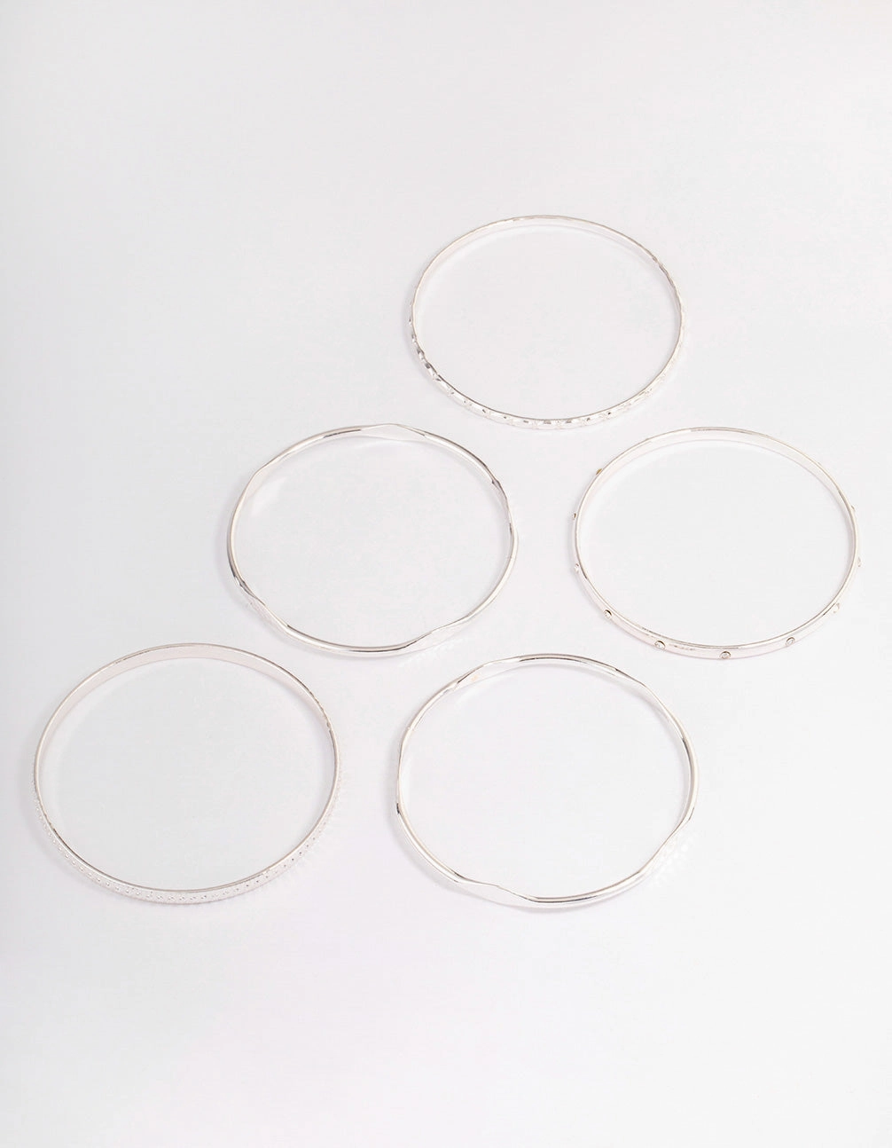Silver Mixed Hammered Bangle 5-Pack Superior Workmanship